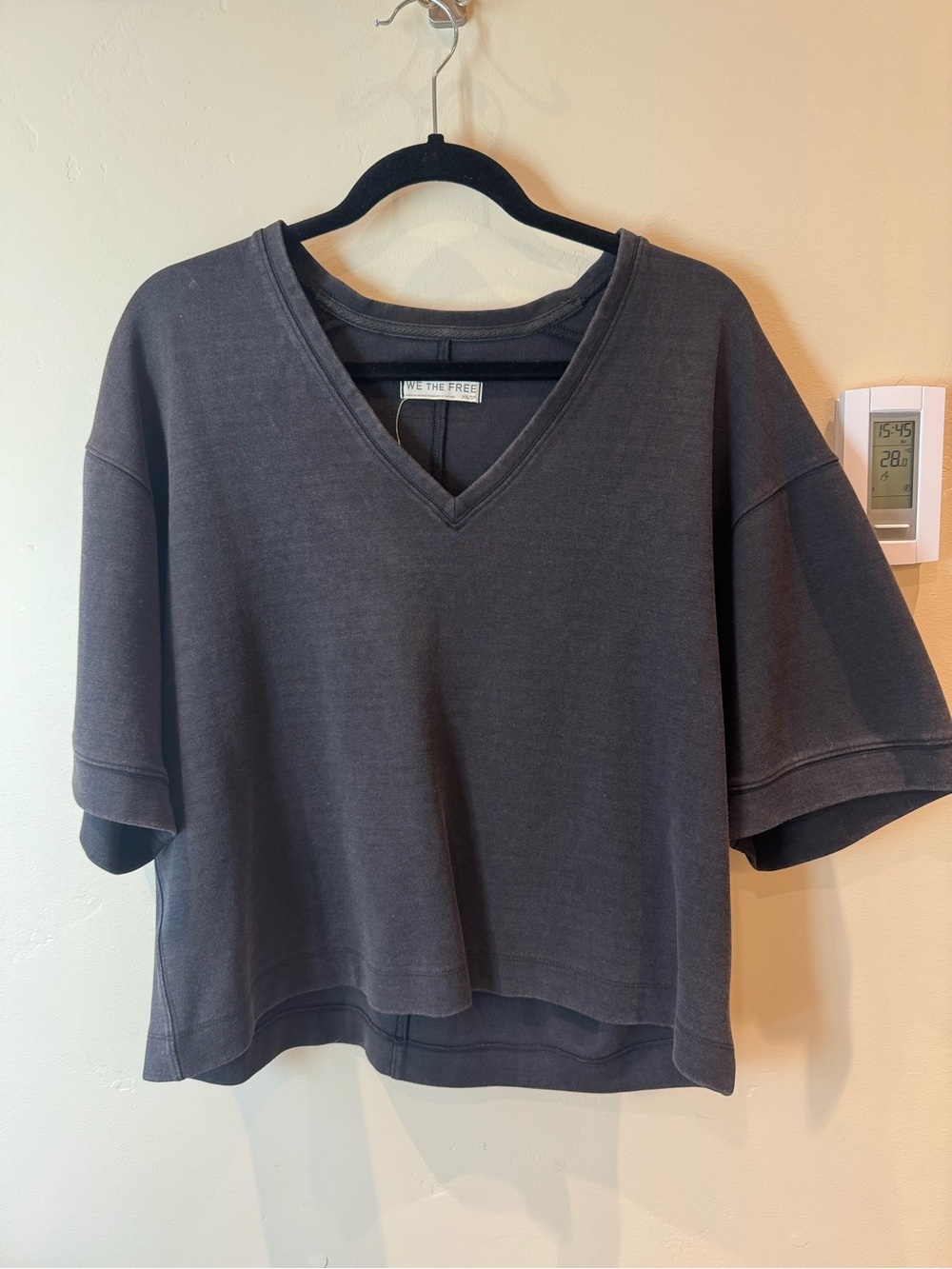 We The Free Charcoal V-Neck Boxy Sweatshirt